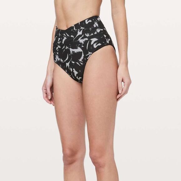 Lululemon Tied To Tide High Rise Swim Bottom Floral Black White Size 6 - Picture 1 of 6